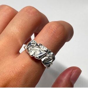 Commence NWT Crinkled Hammered Irregular Shape Ripple Adjustable Silver Chunky